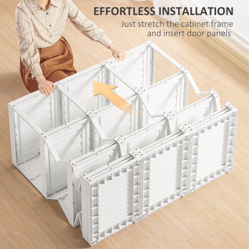 Portable Wardrobe Closet, Folding Bedroom Armoire, Clothes Storage Organizer with 11 Cube Compartments, Hanging Rod, Magnet Doors, White