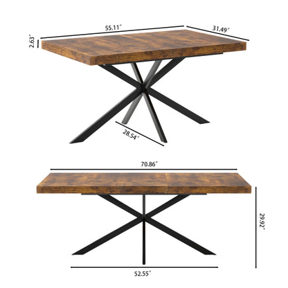 55-70 Inch Extendable Dining Table with Storage Box, Retro Brown