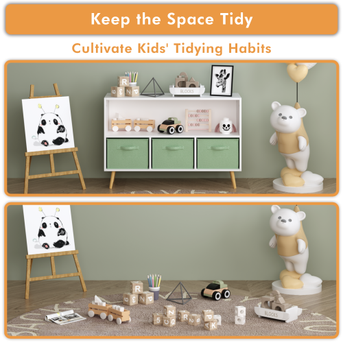 Kids Bookcase with Fabric Drawers and Toy Storage Organizer