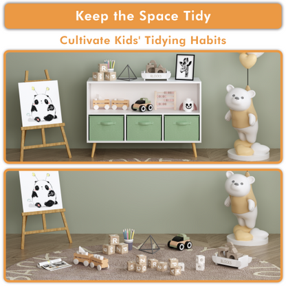 Kids Bookcase with Fabric Drawers and Toy Storage Organizer