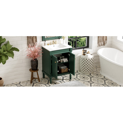 24'' Bathroom Vanity with Top Sink, 2-Tier Modern Bathroom Storage Cabinet, Single Sink Bathroom Vanity, Large Storage Shelves