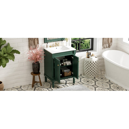 24'' Bathroom Vanity with Top Sink, 2-Tier Modern Bathroom Storage Cabinet, Single Sink Bathroom Vanity, Large Storage Shelves