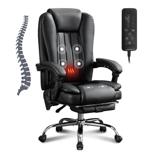Massage Office Chair with Heat and 6 Vibration Points,Executive Office Chair with Foot Rest and Padded Armrests,Reclining Backrest and Wheels