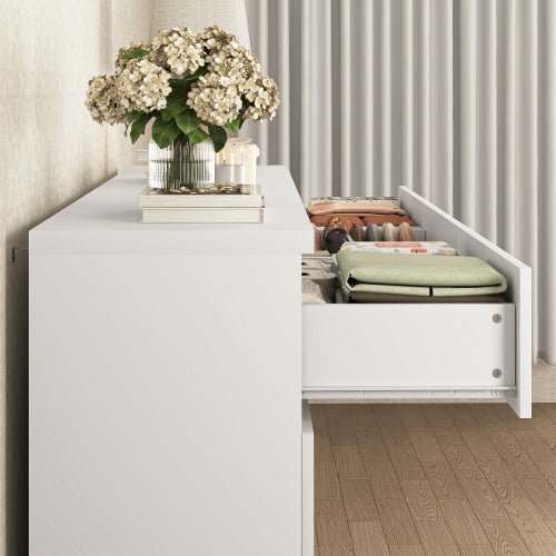 12 Drawers Double Dresser, Modern Wood Dresser Chest of Drawers with Large Storage Space for Bedroom, White