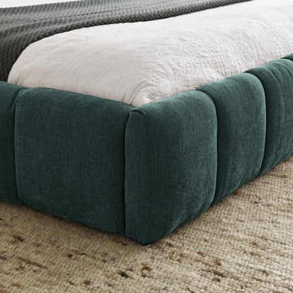 Queen Size Upholstered Bed Frame with Thick Fabric, Chenille Fabric Grounded Queen Size Platform Bed with Headboard and Solid Frame. No Box Spring Needed, GREEN(68inch *86.5inch *23.5inch )
