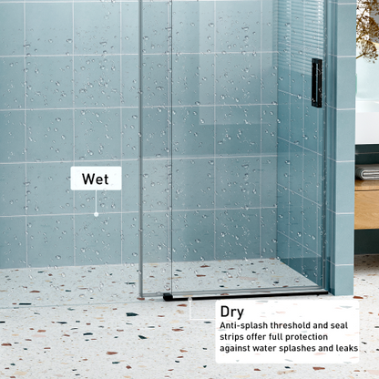 56" - 60" (W) x 76" (H) Frameless Soft-closing Shower Door, 1/4" (6mm) Tempered Glass Single Sliding with Explosion-proof Coating, Matte Black 24D01-60MBX