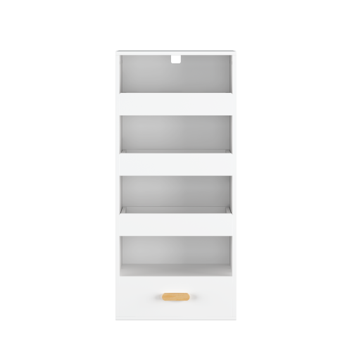 4-Tier Bookshelf with Sliding Drawers and Bottom Drawer