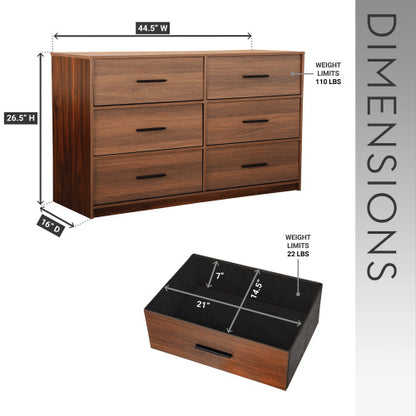 6-Drawer Dresser with Large Fabric Drawers, Walnut