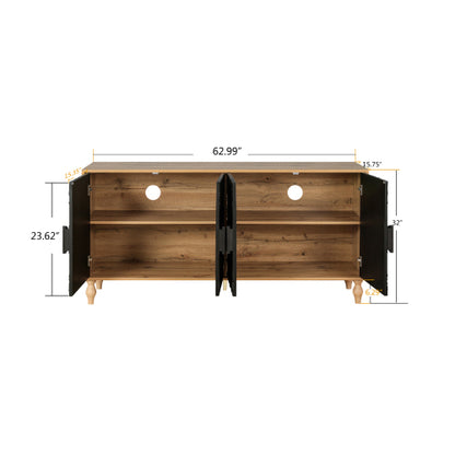 Black Carved Symmetrical Door TV Stand Wood Frame Storage Cabinet for Living Room Entryway