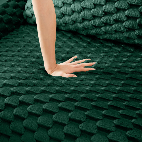 Green Flannelette Modular Ottoman, Pre-Assembled Upholstered Stool with Ergonomic Curved Armrest