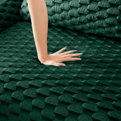 Green Flannelette Modular Ottoman, Pre-Assembled Upholstered Stool with Ergonomic Curved Armrest