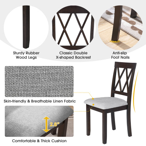 Dining Chairs Set of 4, Espresso Upholstered Fabric Chairs with Solid Wood Legs