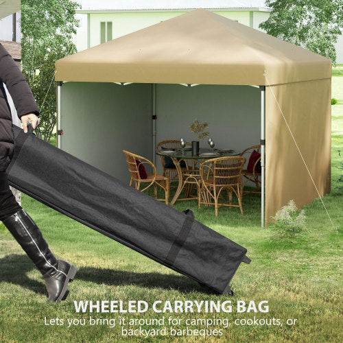 Outsunny 10' x 10' Pop Up Canopy Tent with 3 Sidewalls, Leg Weight Bags and Carry Bag, Height Adjustable, Instant Party Tent Event Shelter Gazebo for Garden, Patio, Beige