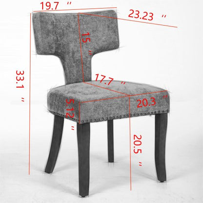 Set of 2 Orange Linen Mid-Century Farmhouse Dining Chairs, Copper Nail Curved Back Walnut Solid Wood Legs 300lbs Capacity