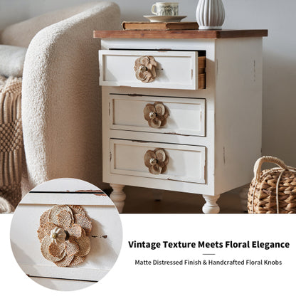Distressed White 3-Drawer Farmhouse Nightstand