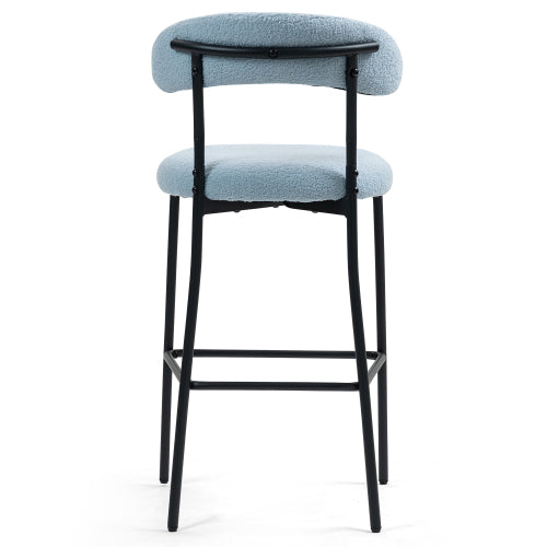 26inch  Counter height bar stools Teddy fabric cover kitchen island counter bar stool with black powder coating base and footrest(BLUE)