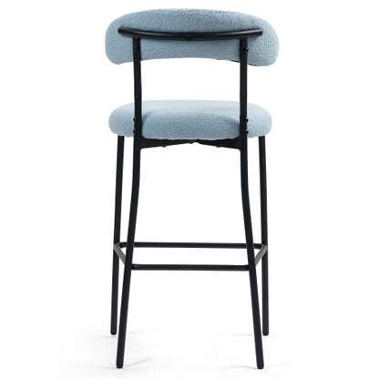 26inch  Counter height bar stools Teddy fabric cover kitchen island counter bar stool with black powder coating base and footrest(BLUE)