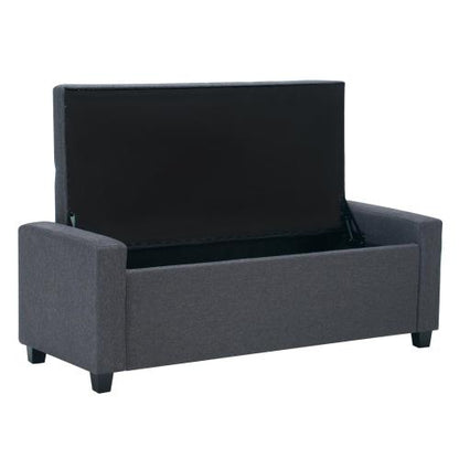 48 inch Grey Faux Linen Tufted Storage Bench, Safety Hinge Armrest Ottoman for Bedroom Entryway Living Room