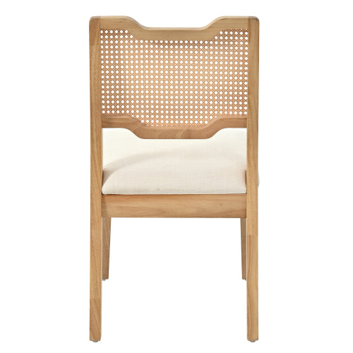 Set of 2 Natural Rubber Wood Farmhouse Rattan Back Counter Bar Stools, Beige Fabric Upholstered 19.2inch  Seat Height Chairs