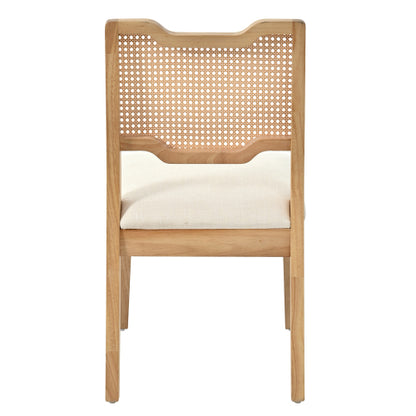 Set of 2 Natural Rubber Wood Farmhouse Rattan Back Counter Bar Stools, Beige Fabric Upholstered 19.2inch  Seat Height Chairs