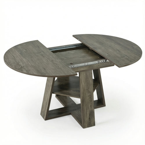 Extendable Round Dining Table for 4-8, Modern Oval Kitchen Table with Storage Shelf, Gray