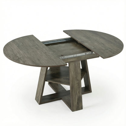 Extendable Round Dining Table for 4-8, Modern Oval Kitchen Table with Storage Shelf, Gray