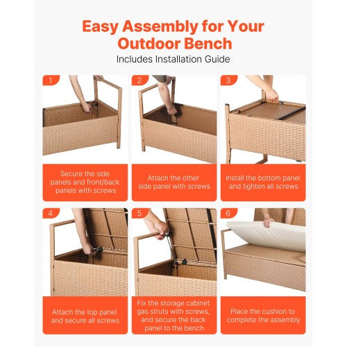 Outdoor Storage Bench PE Rattan 70Gal Deck Box Waterproof Outdoor Seat & Storage