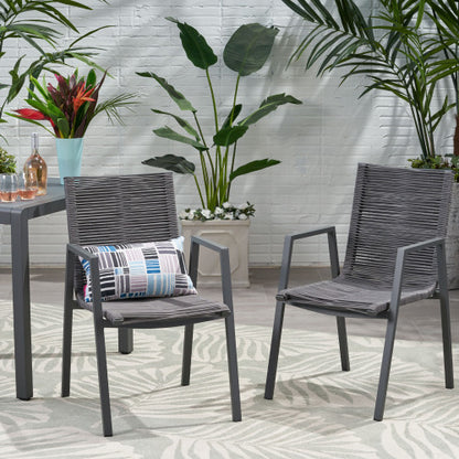 Outdoor Modern Aluminum Dining Chair with Rope Seat (Set of 2), Gray and Dark Gray