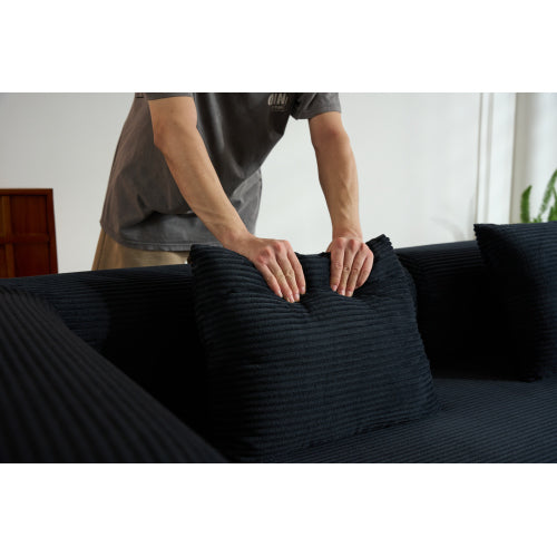 Corduroy Convertible Sleeper Sofa-Bed Fixed-Shape Metal-Frame Floor Lounge Couch with Cylindrical Pillow No-Assembly