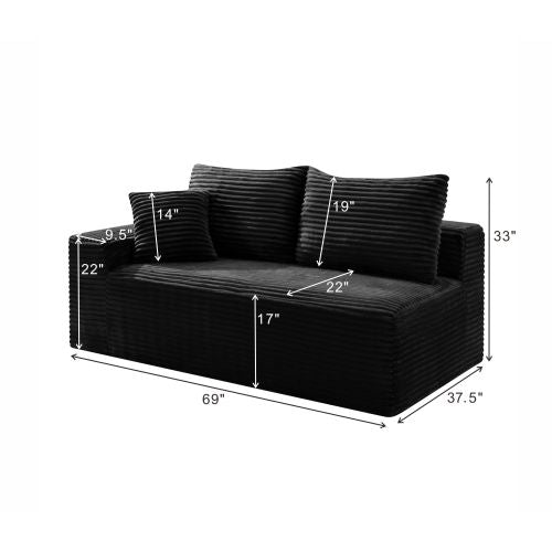 Black Corduroy Leg-Free Floor-Hugging Compressed Armless Single Modular Accent Chair for Living-Room Bedroom