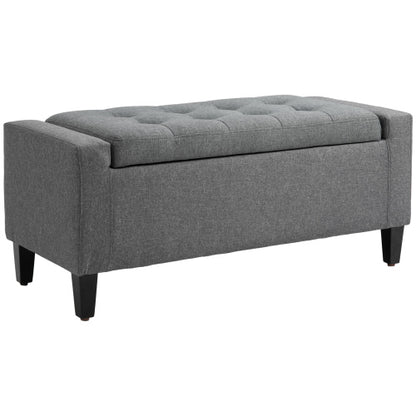 36.25 inch Gray Linen Tufted Storage Ottoman Bench, Lift Top Footrest, 330 LBS Rubberwood Leg End-of-Bed Stool