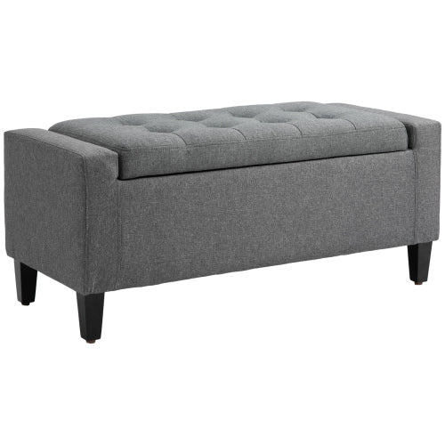 36.25 inch Gray Linen Tufted Storage Ottoman Bench, Lift Top Footrest, 330 LBS Rubberwood Leg End-of-Bed Stool