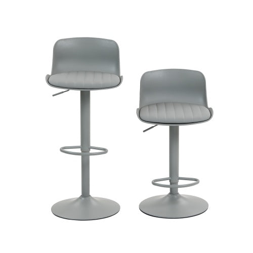 Bar Stools Set of 2  Modern PU Leather Counter Height Barstools with Back, Height Adjustable Swivel Kitchen Island Chairs, Armless, Large Base-Gray