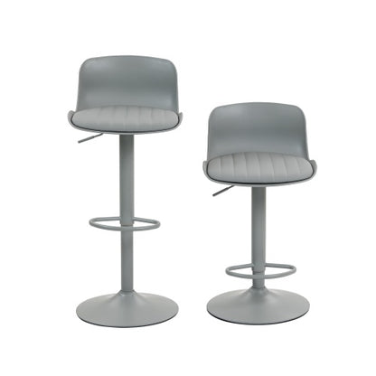 Bar Stools Set of 2  Modern PU Leather Counter Height Barstools with Back, Height Adjustable Swivel Kitchen Island Chairs, Armless, Large Base-Gray