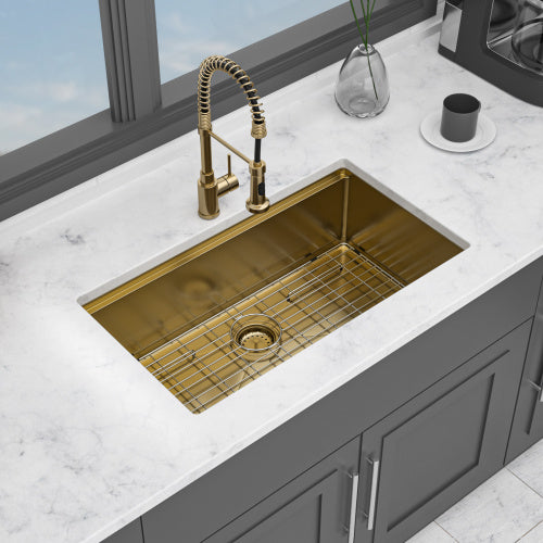 Undermount Workstation Gold Kitchen Sink - 30" x 19" x 10" Inch Stainless Steel 16 Gauge Deep Single Bowl Sink