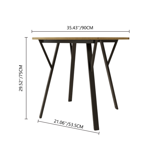 35.43 Inch Round Dining Table with MDF Top and Black Metal Legs