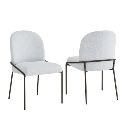 Modern Dining Chairs Set of 2, Light Grey Polyester Upholstered Chairs with Bronze Iron Frame