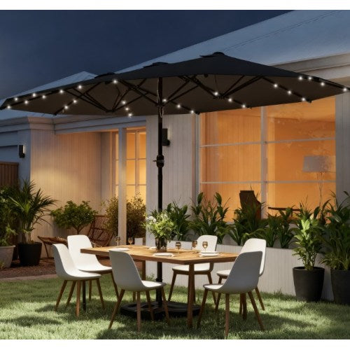 Easy to Use Double-Sided Parasol with Base,Patio Parasol with LED Solar Lights,Parasol Double-Sided Sun Umbrella
