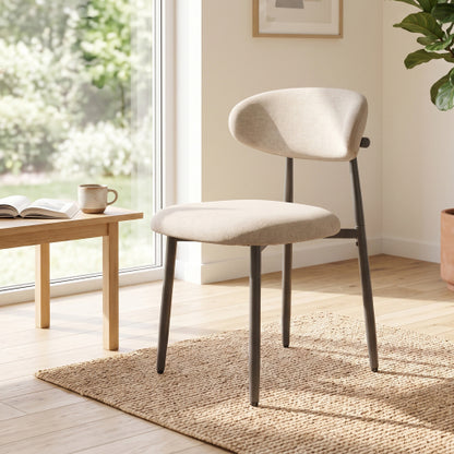 Modern Fabric Upholstered Metal Dining Side Chairs with Foot Pegs, Set of 2, Camel