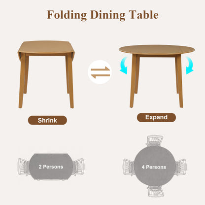 Extendable Round Dining Table for 2-4 People, Folding Wood Dining Table with Adjustable Size, Space-Saving Design for Small Apartments and Dining Areas - LIGHT BROWN