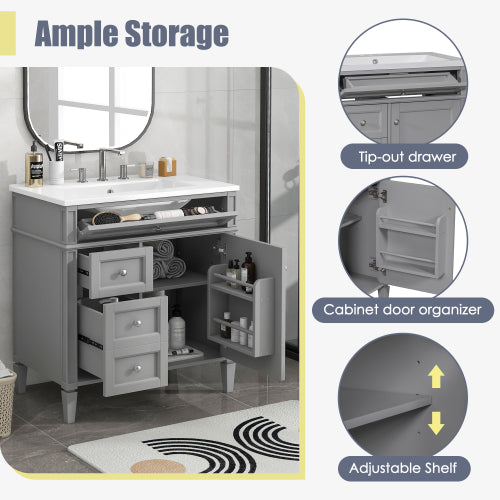 30'' Bathroom Vanity with Top Sink, Modern Bathroom Storage Cabinet with 2 Drawers and a Tip-out Drawer, Single Sink Bathroom Vanity