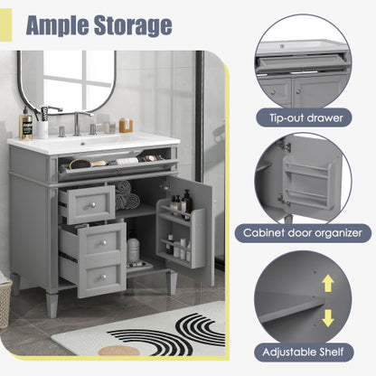 30'' Bathroom Vanity with Top Sink, Modern Bathroom Storage Cabinet with 2 Drawers and a Tip-out Drawer, Single Sink Bathroom Vanity