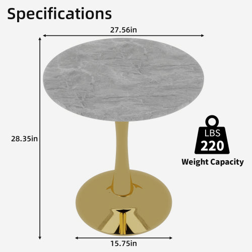Round Gold Coffee Table Marble Top Mid Century Modern Accent Living Room Table
