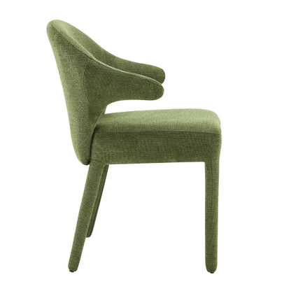 Set of 2 Boucle Fabric Hug Chairs with Armrests, Upholstered Accent Dining Chairs, Green