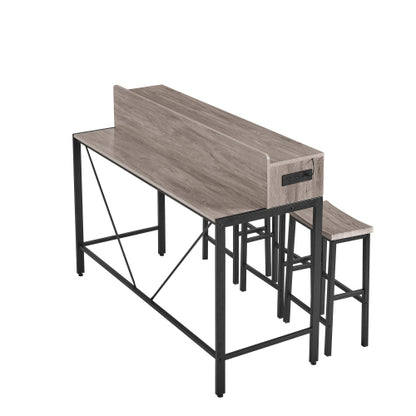 4-Piece 59inch  Bar Table Set with LED & Outlet, MDF Table & 3 Saddle Stools