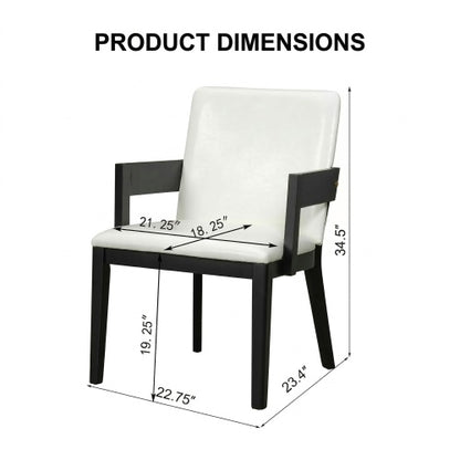 Set of 2 Modern Dining Chairs, Black Hardwood Frame with White Glossy PU Leather Upholstery