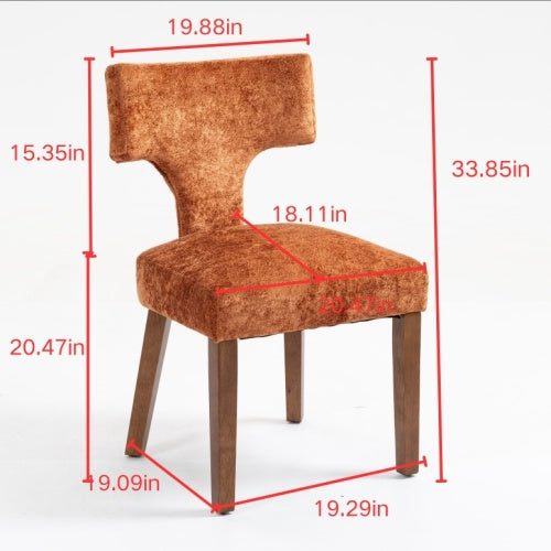 Set of 2 Beige Chenille Mid Century Dining Chairs, Wood Frame Upholstered Accent Chairs