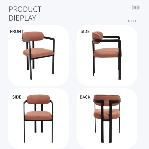 Set of 2 Mid-Century Boucle Tufted Dining Chairs, Matte Black Metal Leg Kitchen Accent Chairs