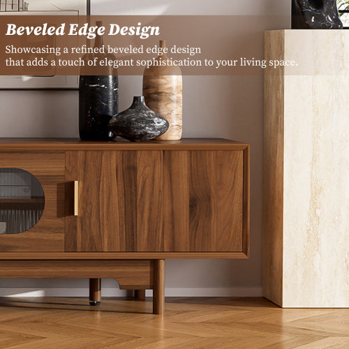 78 inch Modern TV Stand for TVs Up to 85 inch, Fluted Glass Doors Media Console with Drawers