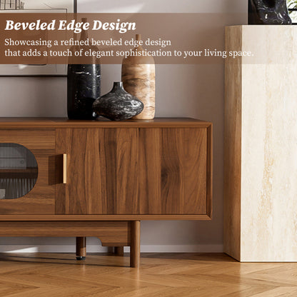 78 inch Modern TV Stand for TVs Up to 85 inch, Fluted Glass Doors Media Console with Drawers